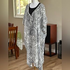 Grey And White Animal Print Kaftan Swimsuit Coverup